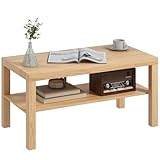 HOMCOM Tavolino da Salotto Rettangolare Classico con Ampio Ripiano Portaoggetti in Legno, Tavolino da Caffè da Divano Moderno per Soggiorno e Ufficio, 90x45x44.5 cm, Legno Naturale