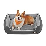 Feandrea Cuccia Cane Interno, Cuccia per Cani e Animale Domestico, Tappeto Rimovibile e Reversibile, Bordi Rialzati, Fondo Antiscivolo, L, 85 x 65 x 21 cm, Grigio Ardesia e Grigio Tortora PGW004G02