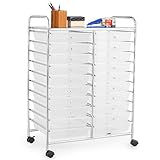 COSTWAY Carrello di Stoccaggio con 20 Cassetti, Carrello portaoggetti con 4 Ruote, Carrello Multiuso per Scuola Ufficio Cucina, 64 x 39 x 88 cm (Trasparente)