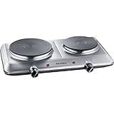 SEVERIN DK 1014 Fornello elettrico a due fuochi, Ø 18 cm x 1500 W + Ø 15 cm x 1000 W, Fondelli in ghisa indeformabili, Controllo in continuo della temperatura con 2 termostati, corpo in acciaio inox