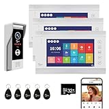 Videocitofono, videocamera WiFi con monitor da 7 pollici, campanello cablato con 1080P, supporta l'ingresso della scheda e il rilevamento del movimento, audio bidirezionale (1 Campanello+3 Monitor)