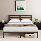 Zinus Kai Struttura Letto 160x190 cm con Testiera in Bambù - Rete Letto Matrimoniale con Doghe in Metallo Incluse - Altezza 28 cm con Spazio Sottostante - Facile da Montare - Nero e Marrone