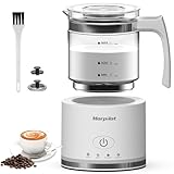 Milk Frother, Morpilot Montalatte Elettrico in Vetro, 4 in 1 Funzione, Bello da Vedere, Capacità 250ml Cappuccino o 500 ml Latte Caldo, Design Diviso, Bianco