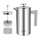 OZAVO Caffettiere a Pistone Caffettiera Francese in Acciaio Inox, Capacità 1 L per 8 Tazze French Press Caffè, con 5 Filtri di Ricambio