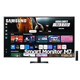 Samsung Smart Monitor M7 (S43DM702), Flat 43'', 3840x2160 (UHD 4K), Smart Hub con app di streaming, Office 365, Gaming Hub, Speaker integrati, Telecomando, WiFi, HDMI, USB-C