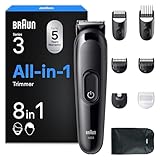 Braun Rifinitore All-in-One Series 3, Rasoio Elettrico Barba e Capelli 8in1, Lama Ultra Affilata, Rasoio Elettrico Corpo Uomo, 14 Lunghezze, 50 Min. di Autonomia, Styling Facile Viso e Capelli,Aio3545