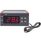 Greluma 1 pezzo Regolatore di temperatura digitale AC 110 V-220 V 10 A, display a LED digitale Riscaldamento Raffreddamento Termostato 2 uscite relè con sonda sensori NTC 10K da 1 m