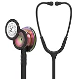 3M Littmann Stetoscopio per il monitoraggio Classic III, testina con finitura arcobaleno, connettore e archetto neri, tubo auricolare nero, 69 cm, 5870