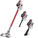 Aspirapolvere portatile senza fili, aspirapolvere senza fili con spazzola per pavimenti a LED, sterilizzazione, aspirapolvere 4 in 1 con motore da 120 W per pavimenti in legno e tappeti, rosso