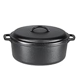Amazon Basics Rotondo Casseruola in ghisa pretrattata con doppi manici, 6,62 L, Nero