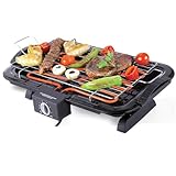 Bakaji Barbecue Elettrico BBQ da Tavolo Bistecchiera Elettrica Potenza 2200 W con Griglia in Acciaio Termostato Regolabile Area Cottura 39 x 22 cm Vaschetta Raccolta Grassi Colore Nero