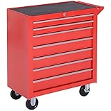DURHAND Carrello Porta Attrezzi con 7 Cassetti e Tappetini in EVA, Carrello Officina Portautensili con Serratura e 2 Chiavi, 2 Ruote con Freno, 2 Ruote Girevoli, Maniglia, in Acciaio per Garage, Rosso