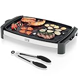 LEBENLANG Griglia Elettrica XXL 2000W - Incl. Pinze Per Barbecue I 45x30cm I Per Uso Interno & Esterno I Bistecchiera Barbecue Grande Grill Elettrico Piastra Per Grigliare Senza Fumo BBQ Da Balcone