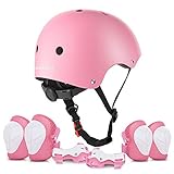 ValueTalks Protezione di Casco Bambini, Ginocchiere Gomitiere e Protezione Polso per Pattini a Rotella,Skateboard, Bicicletta, Hoverboard e Altri Sport Estremi(Pink)
