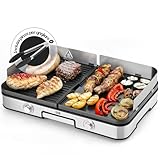 LEBENLANG Griglia Elettrica XXL 2400W - Incl. Pinze Per Barbecue & Paraspruzzi I Per Uso Interno & Esterno I Bistecchiera Barbecue Grill Elettrico Piastra Per Grigliare Senza Fumo BBQ Da Balcone