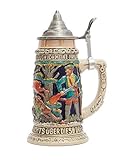 Amoy-Art Boccale di Birra Tedeschi Germania Caccia Ceramica Beer Mug con Coperchio per Uomini 0.6 Liter