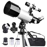 Misilmp Telescopio, Astronomia Telescopio Professionale 70/400mm per Principianti con Cannocchiale 5 x 24 e Treppiede, Refrattori Telescopi per Bambini Adulti, per Luna Pianeta Guarda (Bianco)