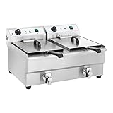 Royal Catering RCEF 16DH-1 Friggitrice Professionale Friggitrice Elettrica Doppia (2 x 3200 W, 230 V, 200 °C, 2 x 16 litri per cestello, Acciaio inox, 2 valvole di scarico)