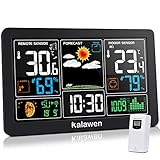 Kalawen Stazione Meteo Meterologica Digitale con Sensore Esterno Wireless Automatica con Schermo LCD Display Sveglia Orario Data Temperatura umidità Previsioni Meteo