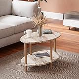 [en.casa] Tavolino da Divano con 2 Piani Ovali Gambe in Legno di Faggio Tavolo Basso Moderno Tavolino da caffè per Salotto Soggiorno 70 x 44 x 43 cm Effetto Marmo Crema