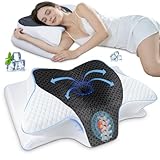 SAHEYER Cuscino Cervicale, 2 in 1 Cuscino Ergonomico Memory Foam per Dormire il Supporto della nuca, 2 Altezza Cuscino Ortopedico per Alleviare il Dolore al Collo, 60 x 35,5 x 13/10 cm, Grigio