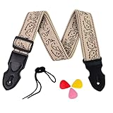 COYUN Tracolla Chitarra Elettrica Regolabile, Guitar Strap Acustica, Cinghie Per Chitarra In Cotone, Bohémien Vintage Ricamata, Con 3 Plettri, Per Chitarre Acustiche, Bassi-Accessoires Guitare (C)
