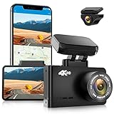 WOLFBOX Dash Cam 4K per Auto con WIFI e GPS, Doppia Dashcam Auto, Videocamera per Auto con Visione Notturna WDR, G-Sensor, UHD 3840x2160P, LCD da 2,45', Grandangolo 170°+140°, Registrazione in Loop