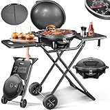 KESSER® Barbecue elettrico 2in1 Barbecue da tavolo, barbecue con coperchio e piedistallo | 2400 W max | pieghevole | termometro | rivestimento antiaderente | piastra della griglia ripiani di appoggio
