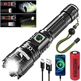 Shadowhawk Torcia LED Potente Professionale, Ricaricabile Torce Led Alta Potenza 500000 Lumen XHP70.2, Torcia Tattica Militare, IP67 Impermeabile flashlight per Campeggio Trekking Emergenza