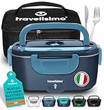 TRAVELISIMO Scaldavivande Elettrico Portatile 100W 1,5L Porta Pranzo Termico 220V/12V/24V Schiscetta Pranzo Riscaldabile per Viaggio e Lavoro Portavivande Termico & Porta Pranzo Riscaldabile