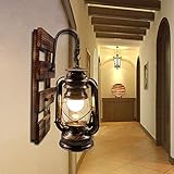 Artpad Lampada rustica a cherosene a parete, applique da parete con gancio E27 con base in legno, bar interno, bar, ristorante, corridoio, arredamento, applique