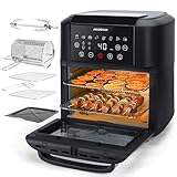 Aigostar Owen - Friggitrice ad aria da 12 litri, Forno ad aria multifunzione, 1700 W, Touch screen LED, 8 modalità preimpostate, include 7 accessori, sistema rotante, BPA FREE