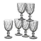 Baroni Home Set 6 pz Calici Diamante in Vetro Decorati con Rifiniture a Forma di Rombo in Rilievo da 25 CL, Lavabili in Lavastoviglie, 8x8x15 Fumè