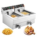 VEVOR Friggitrice Commerciale, Elettrica Doppia Vasca 2 x 11 L Friggitrice Commerciale 2 x 3000W in Acciaio Inossidabile con Filtraggio dell'Olio da Cucina, Controllo Tempo Temperatura