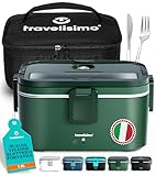 TRAVELISIMO Scaldavivande Elettrico Portatile Extra Grande 1,8L 100W Portapranzo Riscaldabile Portatile, 220V/12V/24V Porta Pranzo Riscaldabile per Viaggio e Lavoro, Porta Pranzo Termico