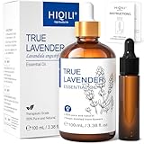 HIQILI 100ml Olio Essenziale Lavanda - 100% Puri Non Diluiti, Grado Terapeutico per Diffusore Aromaterapico in Camera, Allevia lo Stress, Migliora la Qualità del Sonno | con Contagocce in Vetro
