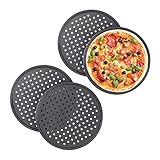 Relaxdays Teglie per Pizza, Set da 4, Rotonda, Forata, Antiaderente, per Crostate, Acciaio, Padella, ∅ 32 cm, Antracite