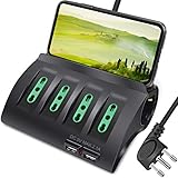 Extrastar Multipresa da Scrivania/Tavolo con 2 Presa USB,Presa con interruttore automatico di protezione 16A,Nero,3500W,6 Prese (4 ITA/Schuko）,2M