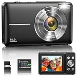 Fotocamera Digitale 1080P 44MP Macchina Fotografica Vlogging per Bambini Ragazzi, FHD Compatta Portatile con Schermo da 2,4' Zoom 16X, Mini Fotocamera Anti-Shake per Principianti Studenti-Nero