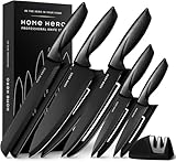 Home Hero Coltelli da Cucina - Acciaio Inox - Set Coltelli da Cucina Professionali - Coltelli da Tavola e Utensili Cucina (11 pezzi con Guaina - Nero)