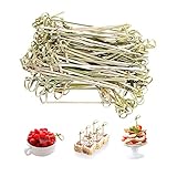 Bastoncini da cocktail, 300 pezzi di bastoncini da cocktail a forma di nodo a forma di fiore, in bambù, per stuzzicadenti e kebab, cocktail, barbecue,vassoio decorativo, 11,9 cm, 12 cm