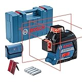 Bosch Professional GLL 3-80 Livella Laser Rosso, Raggio d’Azione Fino a 30 m, 4 Pile AA, Valigetta, Blu