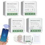 4 pezzi modulo interruttore luce intelligente a 2 vie, interruttore Smart Life compatibile con app Tuya, Alexa e Google Home, mini interruttore Wi-Fi fai da te, conduttore neutro richiesto, si adatta
