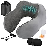 Eono Cuscino da Viaggio, Cuscino Collo Memory Foam, Cuscino Cervicale Viaggio, Perfetto per Aereo Auto Ufficio, Inclusa Maschera per Dormir, Tappi auricolari, Borsa per Trasporto