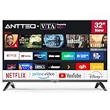 Antteq VIDAA 32 Pollici Smart TV HD (Televisore 81cm), Senza Cornice, DAZN/YouTube/Netflix/Prime video,Triple Tuner DVB-C/S/S2/T/T2, WiFi, HDMI, HEVC 10, Dolby Audio