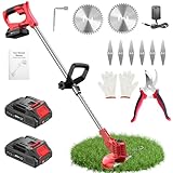 Bamse Decespugliatore a Batteria 21V, Tagliabordi a Batteria con 2 Batterie 2,0Ah, 2 Tipi di Lame Tagliaerba Elettrico, Maniglia a Scomparsa, Decespugliatore Per Taglio Di Giardini, Prati, Rosso