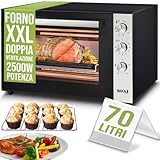 Bakaji Forno Fornetto Elettrico Ventilato Capacità 70 litri Potenza 2500W Temperatura Regolabile fino 250° 2 Ventilazioni Elenti Riscaldanti Acciaio Luce Interna Funzione Timer (70 Litri)