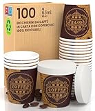 100 Bicchierini in Carta per Caffè 65ml ASPORTO PubCUP con COPERCHIO in Carta Bicchieri Ecologici Biodegradabili Monouso Piccoli Asporto Bevande Calde + 100 Coperchi