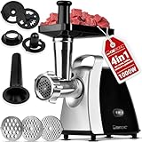 Clatronic® Tritacarne 1000W | con attacco per biscotti/pasticceria | 3 dischi perforati in metallo | avanti e indietro | incluso insaccatore per salsicce | collo in metallo e vite senza fine | FW 3803