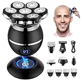 ETENTOUS Rasoio Testa Calva Uomo -7D Rasoio Elettrico Barba - 6 in 1 Rasoio Capelli uomo Testa Impermeabile IPX7 Rasoio Elettrico Corpo-Uomo con Display LED/9 Kit di Bellezza